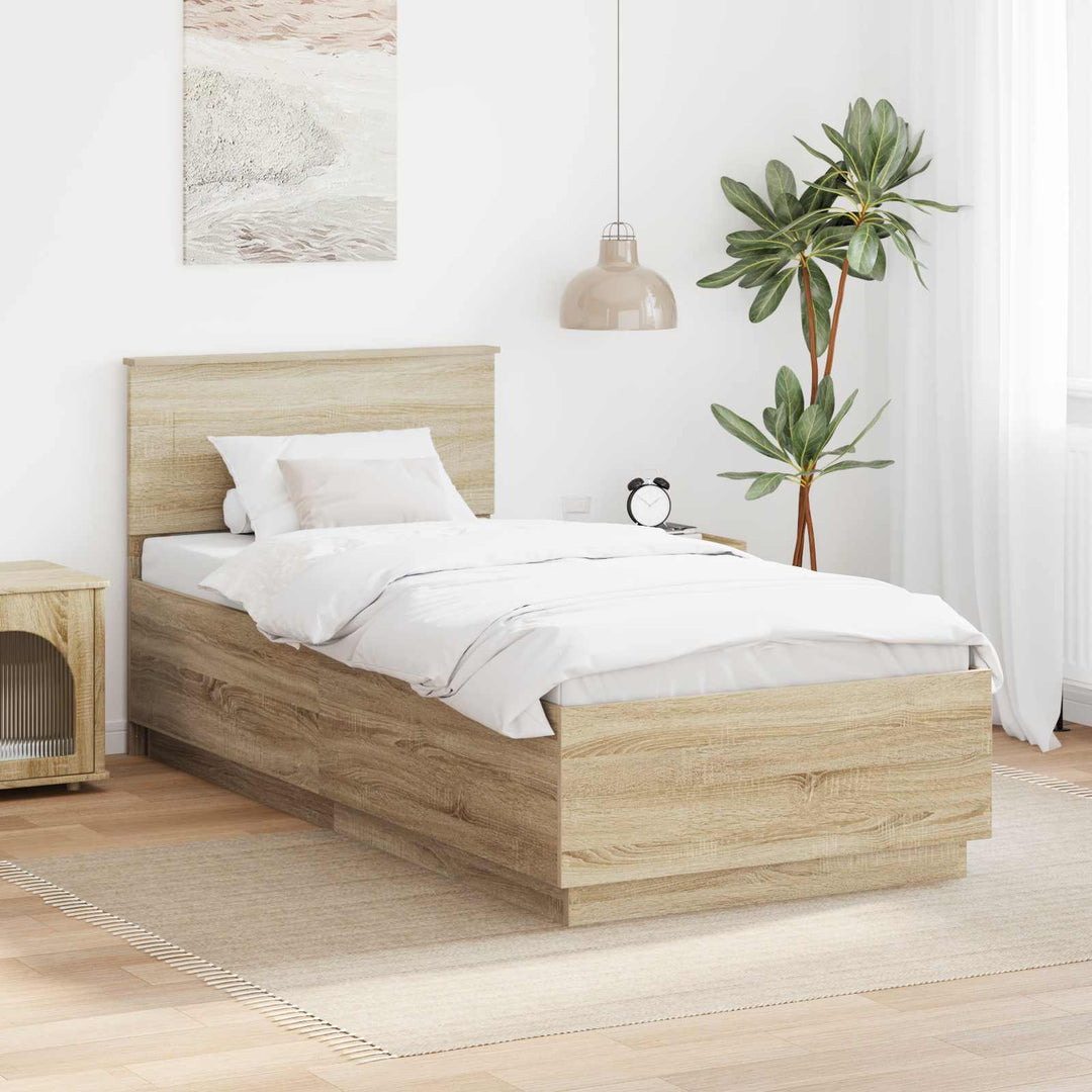 Sengestel med hovedgærde Sonoma-eg 90 x 190 cm Konstrueret træ