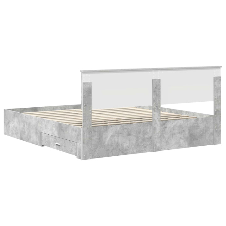 Sengestel med skuffe Beton Grå 200 x 200 cm Konstrueret træ