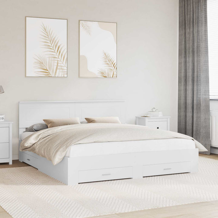 Sengestel med skuffe Hvid 180 x 200 cm Konstrueret træ