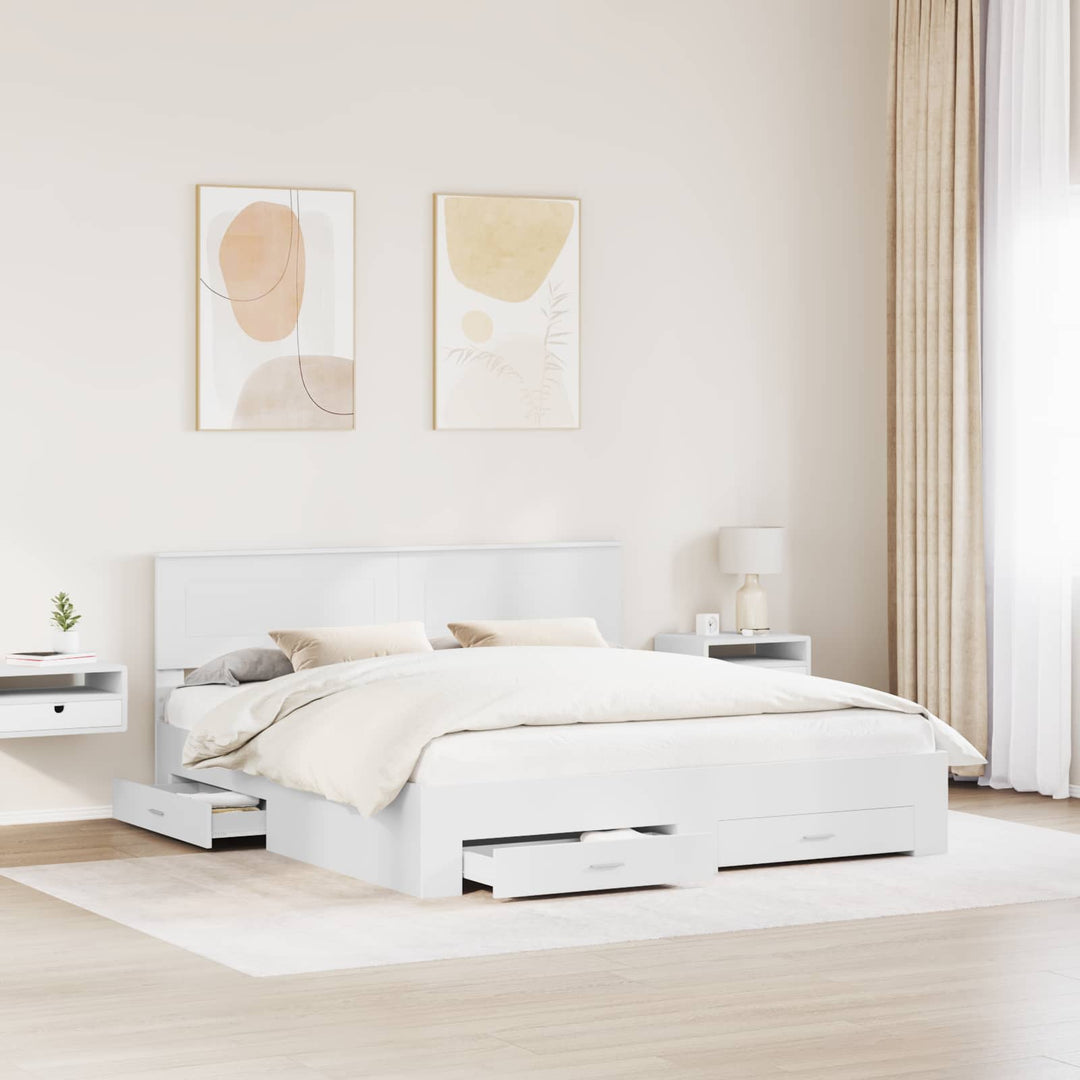 Sengestel med skuffe Hvid 180 x 200 cm Konstrueret træ