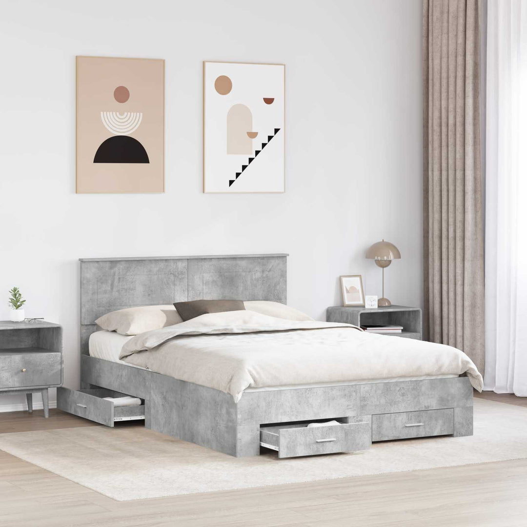 Sengestel med skuffe Beton Grå 150 x 200 cm Konstrueret træ