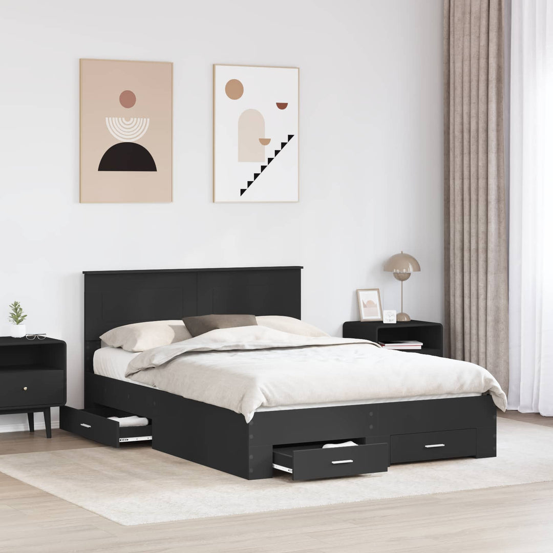 Sengestel med hovedgærde Sort 140 x 190 cm Konstrueret træ