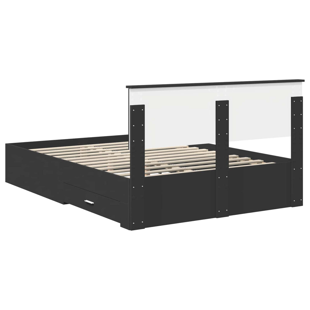 Sengestel med hovedgærde Sort 140 x 190 cm Konstrueret træ