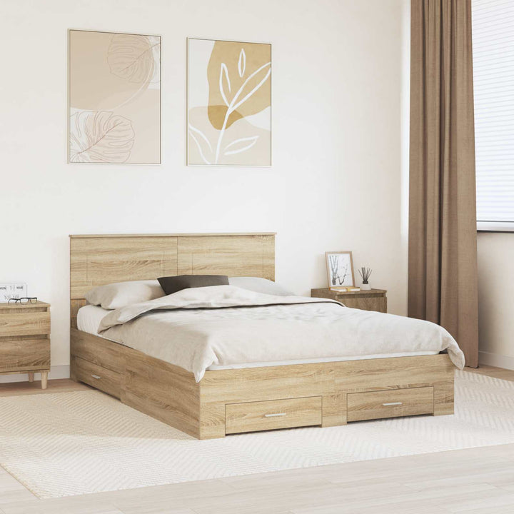 Sengestel med skuffe Sonoma eg 140 x 190 cm Konstrueret træ
