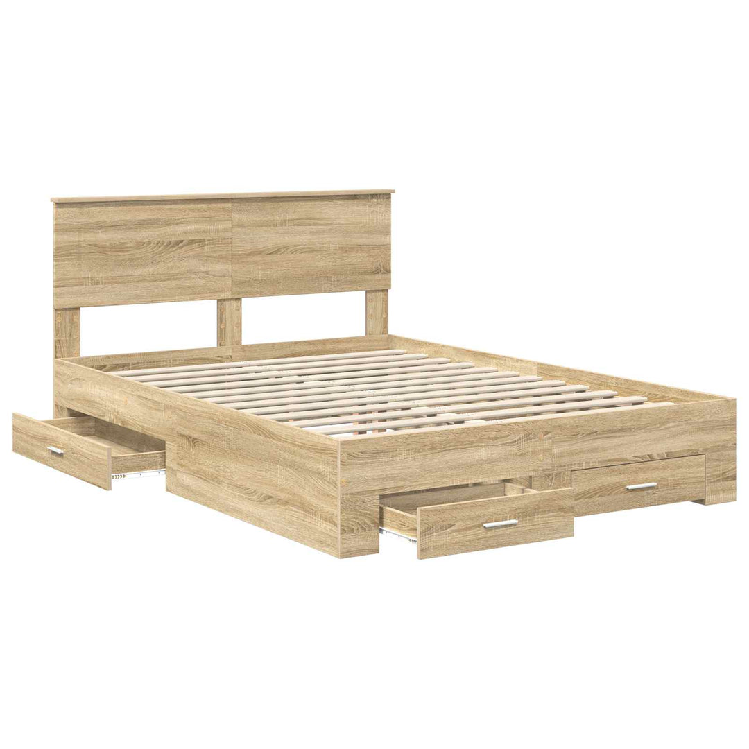 Sengestel med skuffe Sonoma eg 140 x 190 cm Konstrueret træ
