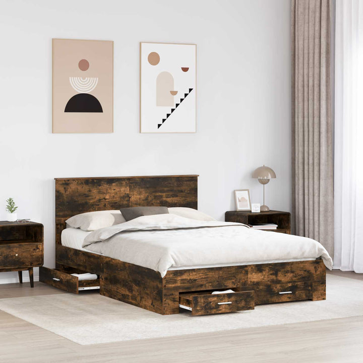 Sengestel med hovedgærde Røget eg 140 x 200 cm Konstrueret træ