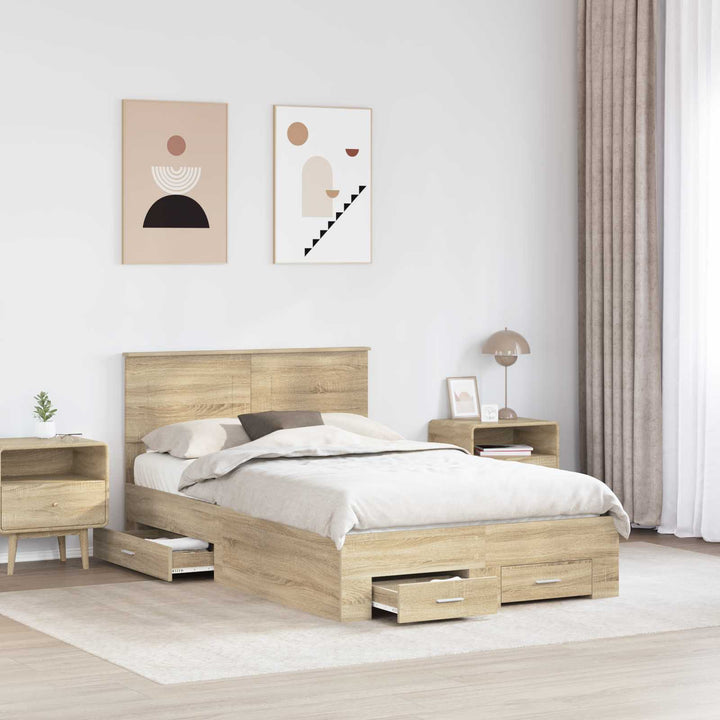 Sengestel med skuffe Sonoma eg 135 x 190 cm Konstrueret træ
