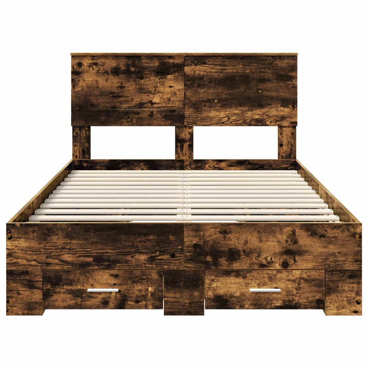 Sengestel med skuffe Røget eg 135 x 190 cm Konstrueret træ