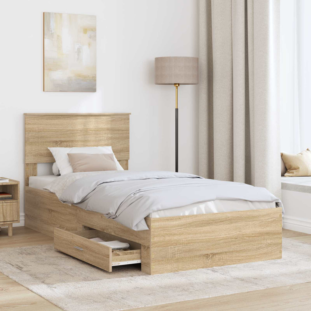 Sengestel med skuffe Sonoma eg 90 x 200 cm Konstrueret træ