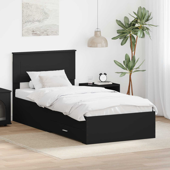 Sengestel med skuffe Sort og Sølv 75 x 190 cm Konstrueret træ
