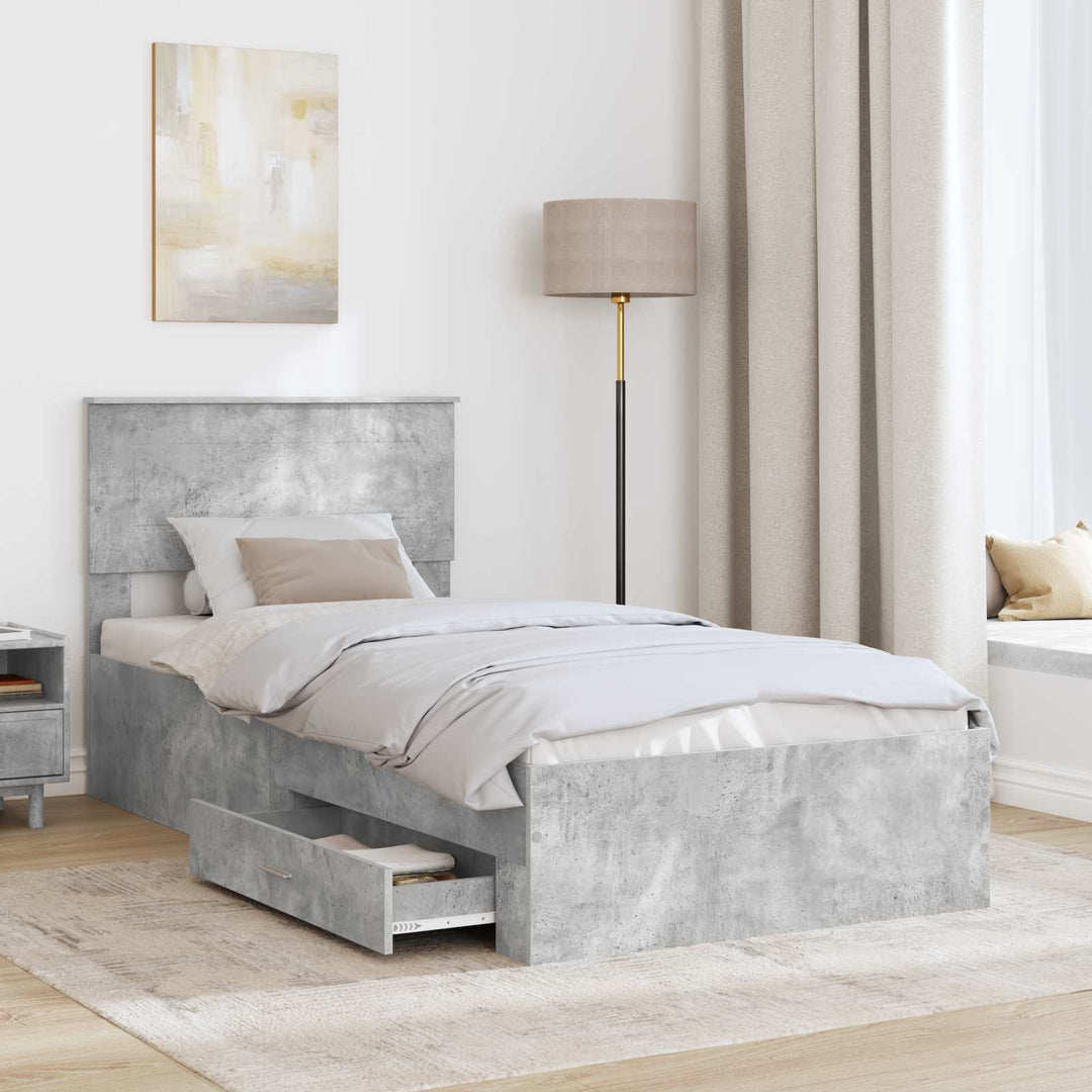Sengestel Beton Grå og Sølv 75 x 190 cm Konstrueret træ