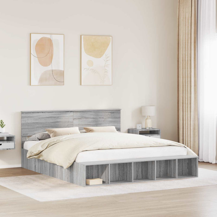 Sengestel med hylde Grå Sonoma 200 x 200 cm Konstrueret træ