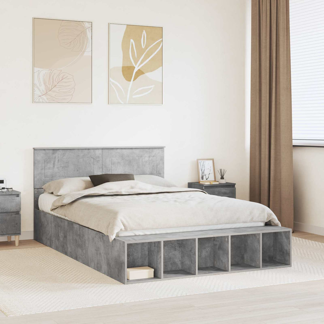Sengestel med hylde Beton Grå 160 x 200 cm Konstrueret træ