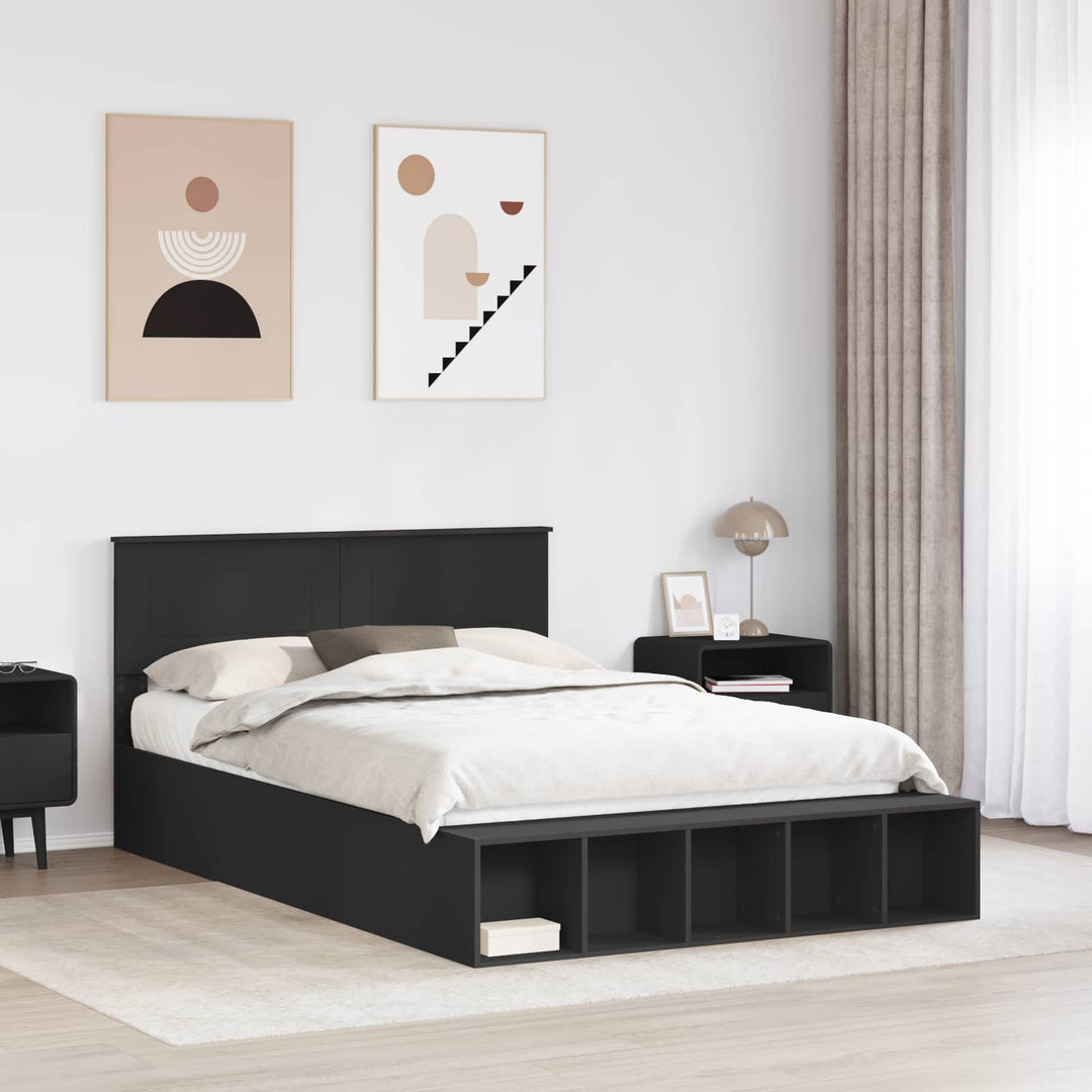 Sengestel med hylde Sort 140 x 200 cm Konstrueret træ