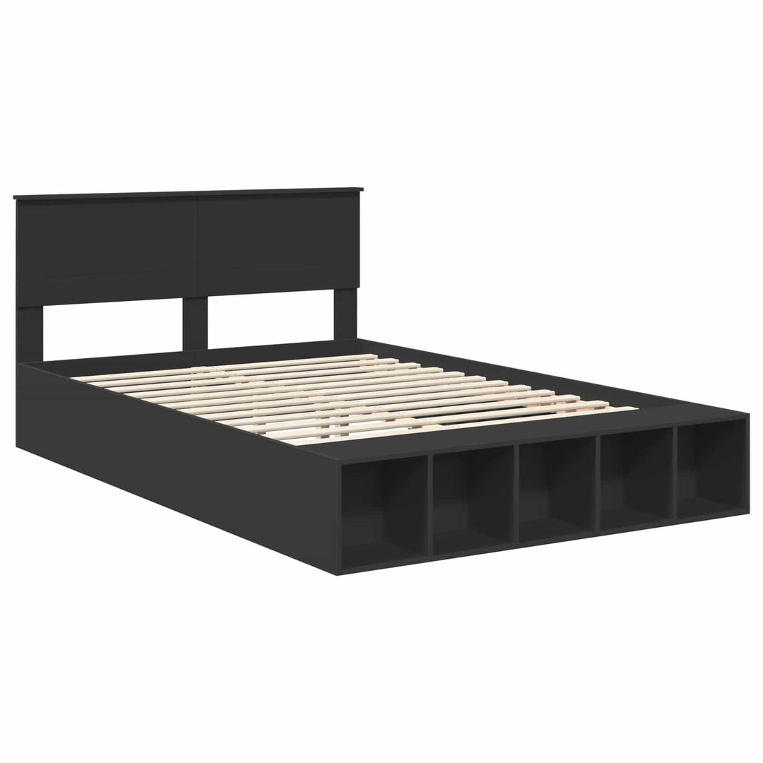 Sengestel med hylde Sort 140 x 200 cm Konstrueret træ