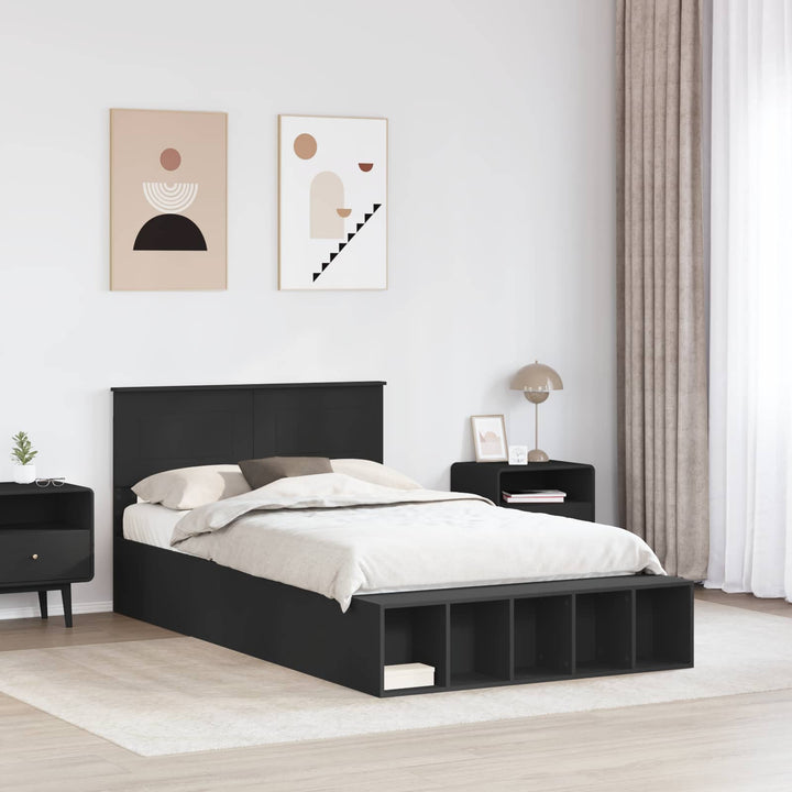 Sengestel med hylde Sort 135 x 190 cm Konstrueret træ