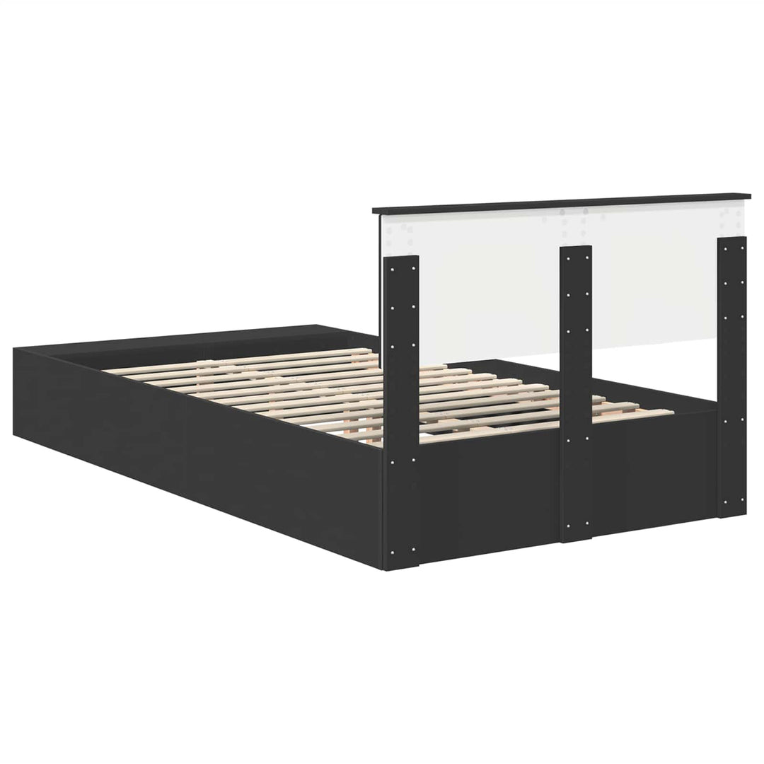 Sengestel med hylde Sort 135 x 190 cm Konstrueret træ