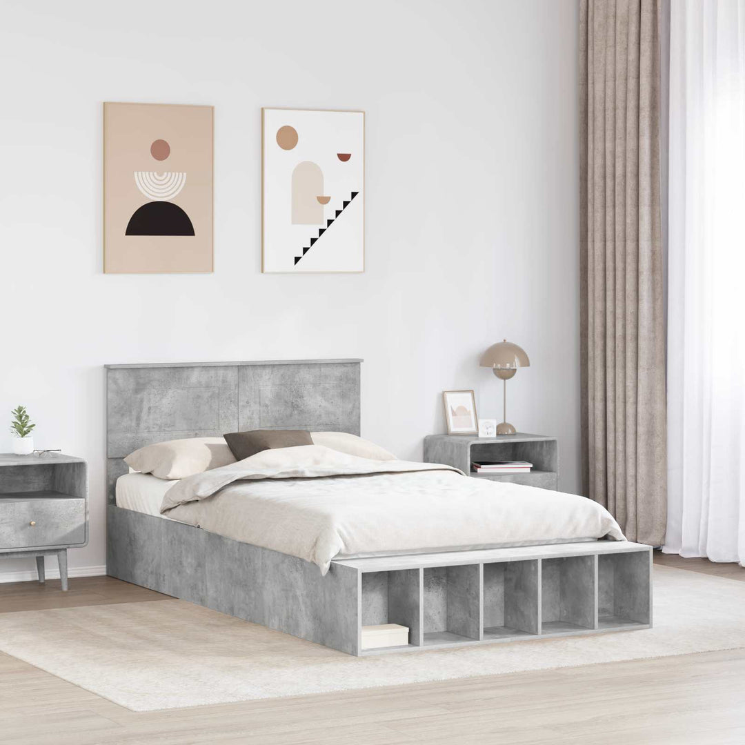 Sengestel med hylde Beton Grå 135 x 190 cm Konstrueret træ