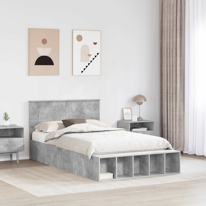 Sengestel med hylde Beton Grå 120 x 190 cm Konstrueret træ