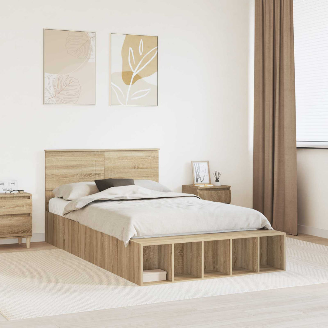 Sengestel med hylde Sonoma eg 120 x 200 cm Konstrueret træ