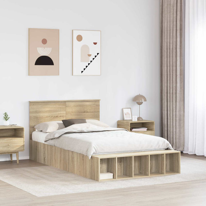 Sengestel med hylde Sonoma eg 120 x 200 cm Konstrueret træ