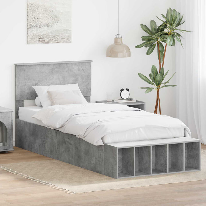 Sengestel med hylde Beton Grå 90 x 200 cm Konstrueret træ