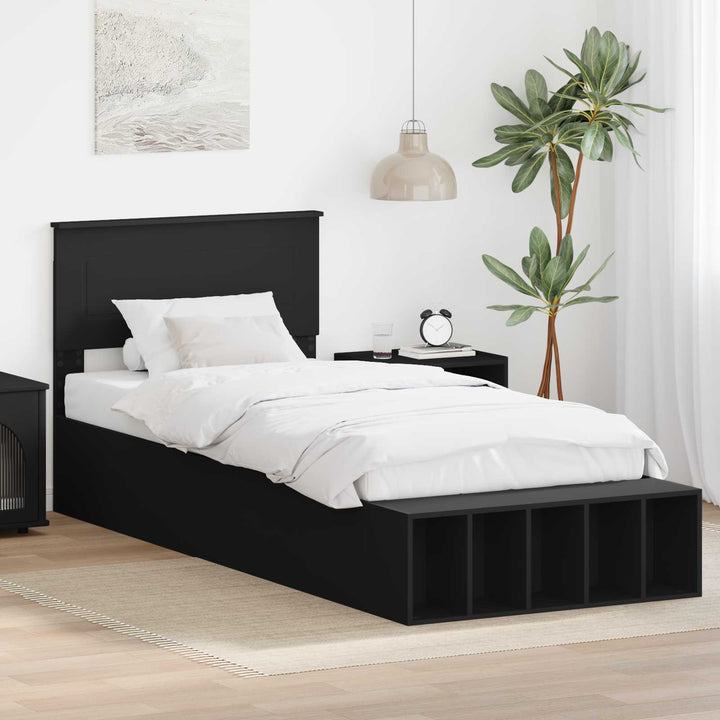 Sengestel med hylde Sort 90 x 190 cm Konstrueret træ