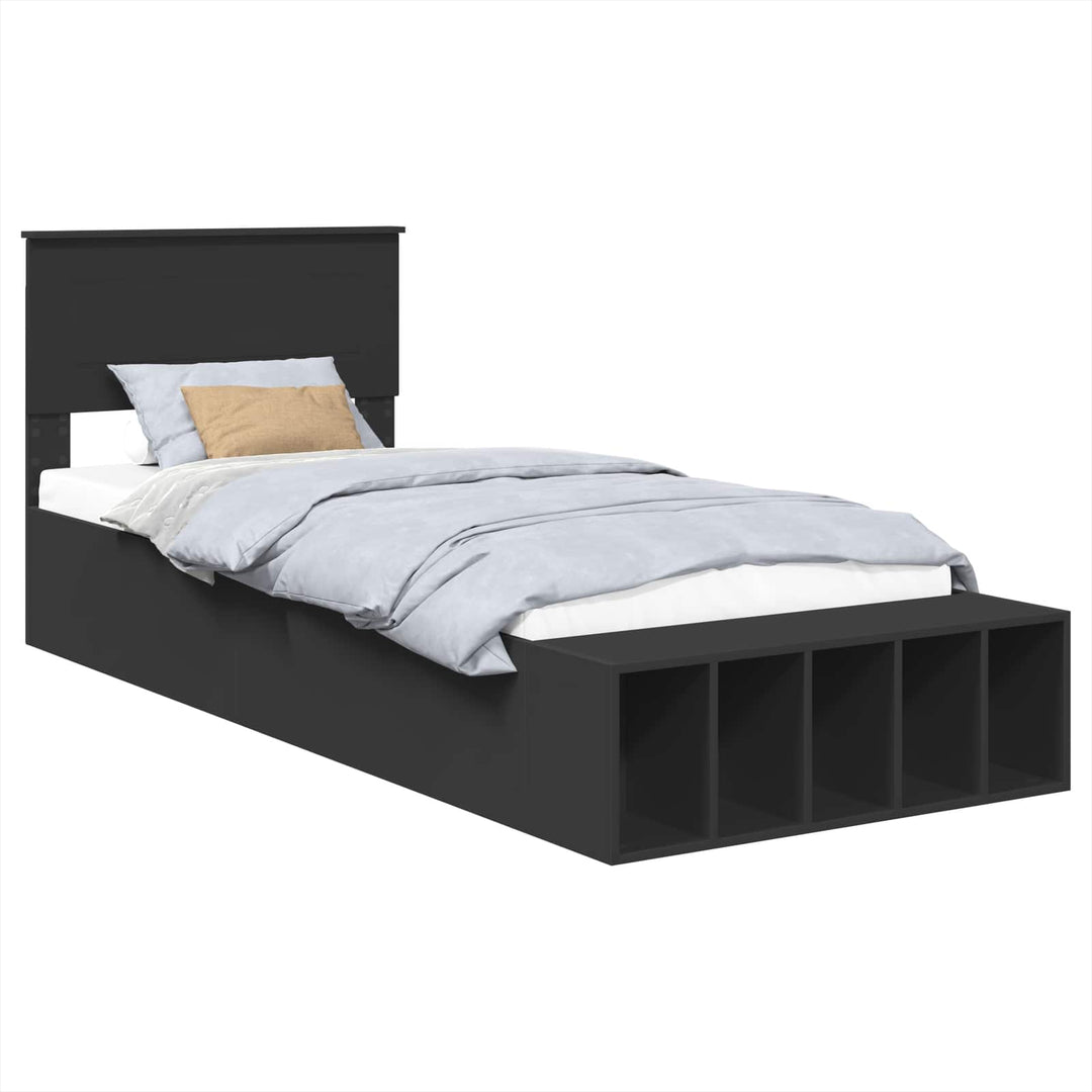 Sengestel med hylde Sort 90 x 190 cm Konstrueret træ