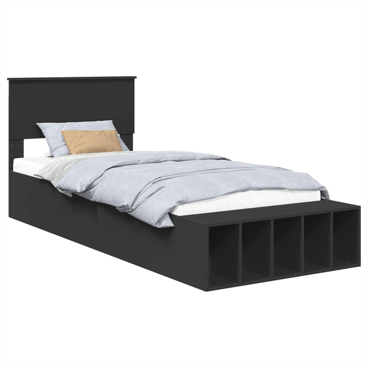 Sengestel med hylde Sort 90 x 190 cm Konstrueret træ