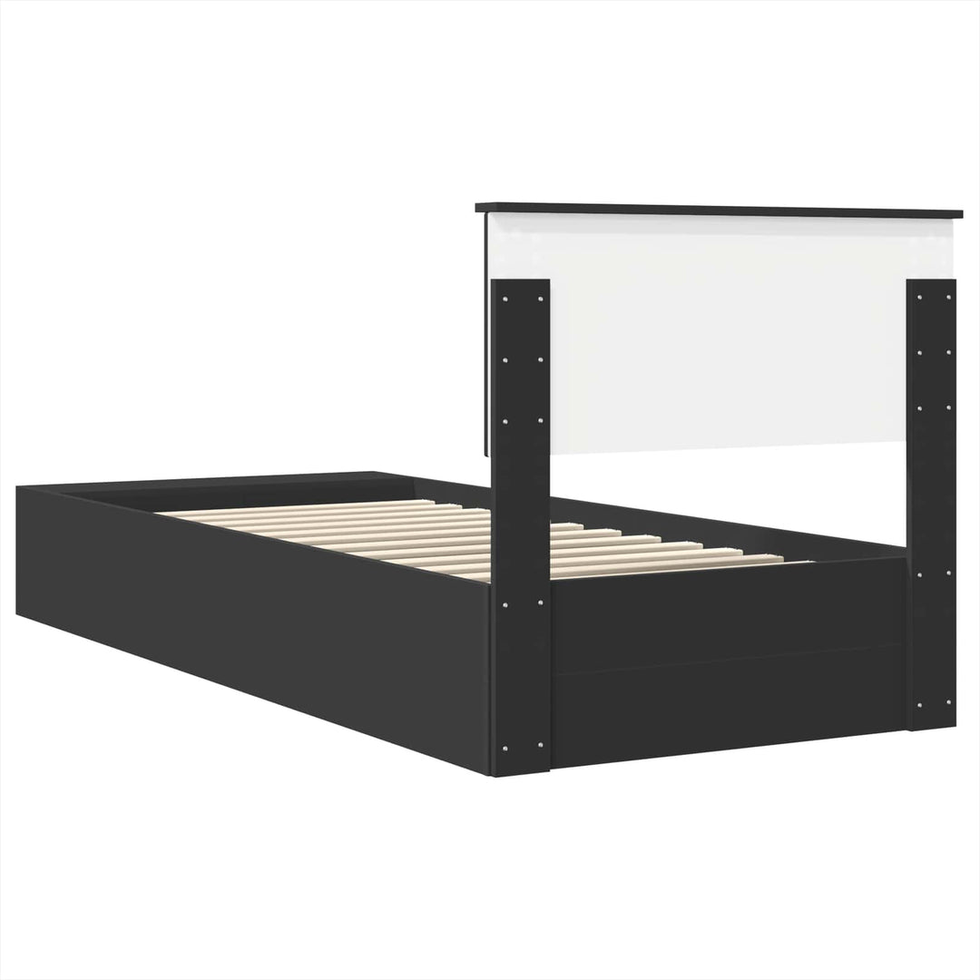 Sengestel med hylde Sort 90 x 190 cm Konstrueret træ