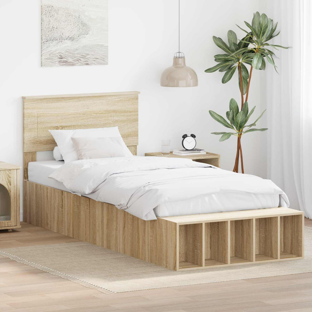 Sengestel med hylde Sonoma eg 90 x 190 cm Konstrueret træ
