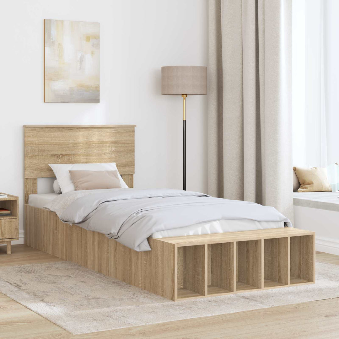 Sengestel med hylde Sonoma eg 90 x 190 cm Konstrueret træ