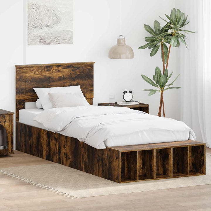 Sengestel med hylde Røget eg 90 x 190 cm Konstrueret træ