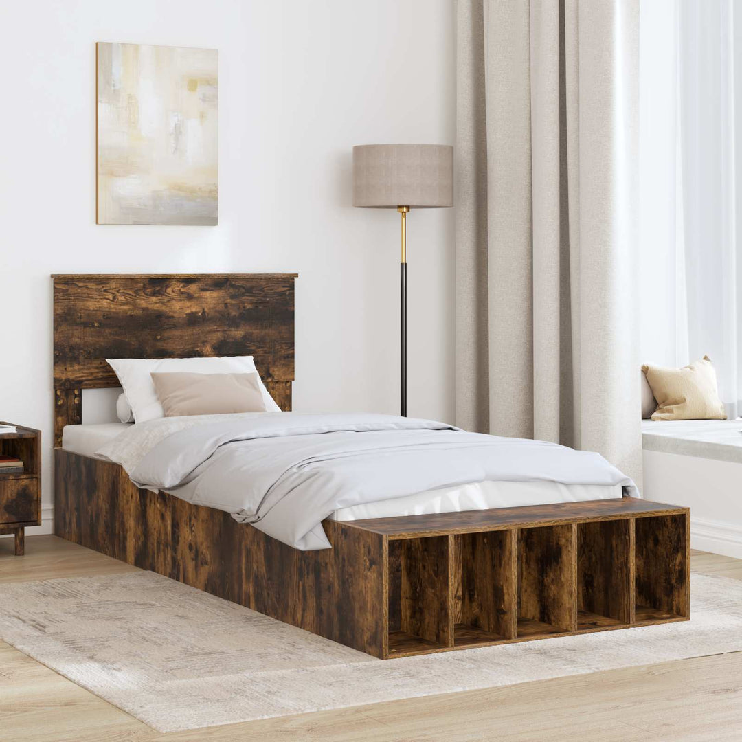 Sengestel med hylde Røget eg 90 x 190 cm Konstrueret træ
