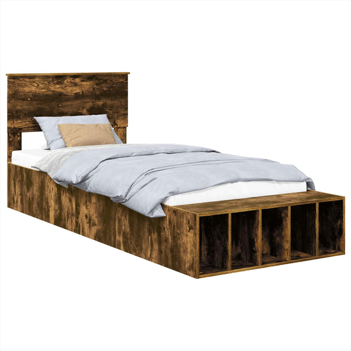 Sengestel med hylde Røget eg 90 x 190 cm Konstrueret træ
