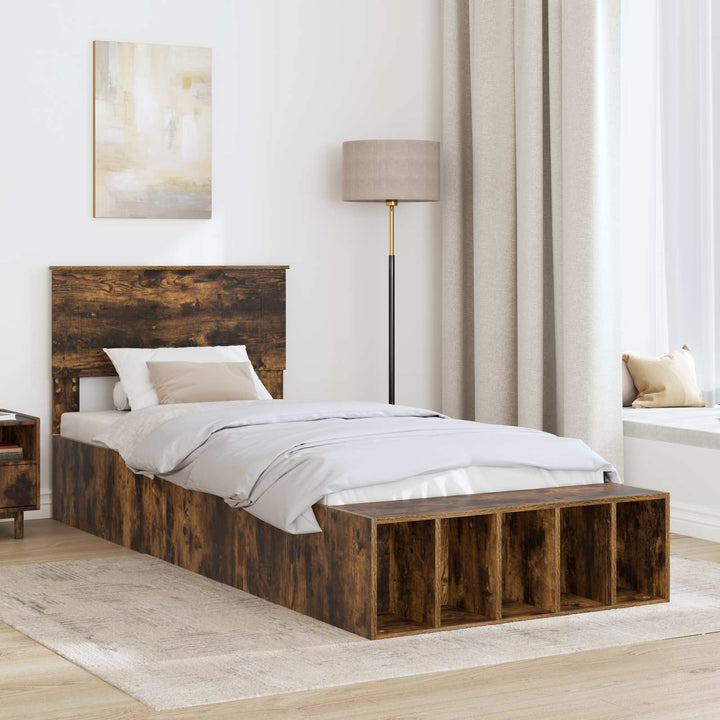 Sengestel med hylde Røget eg 90 x 200 cm Konstrueret træ