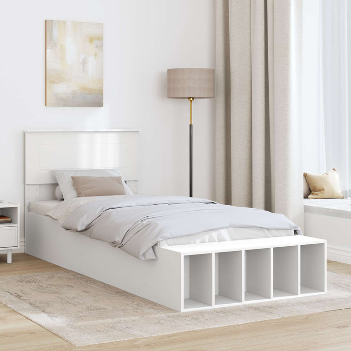 Sengestel med hylde Hvid 75 x 190 cm Konstrueret træ