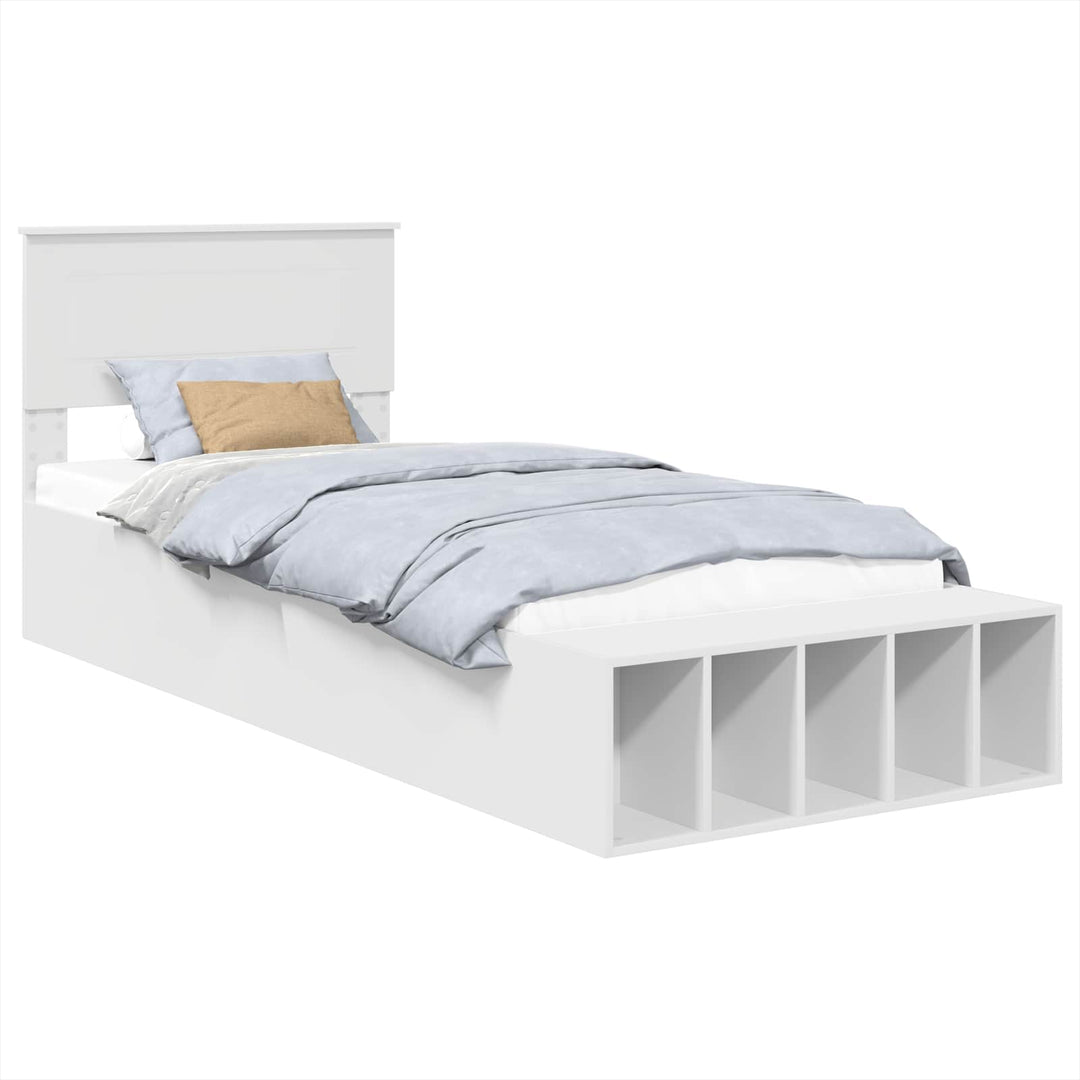 Sengestel med hylde Hvid 75 x 190 cm Konstrueret træ