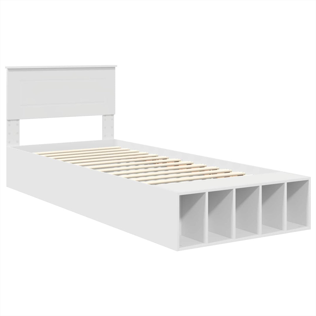 Sengestel med hylde Hvid 75 x 190 cm Konstrueret træ