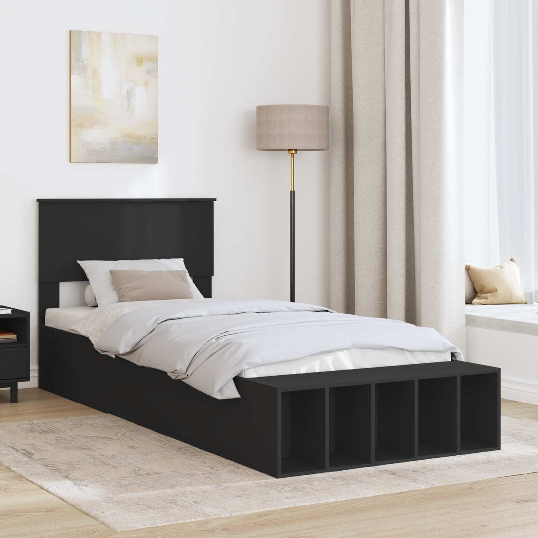 Sengestel med hylde Sort 75 x 190 cm Konstrueret træ
