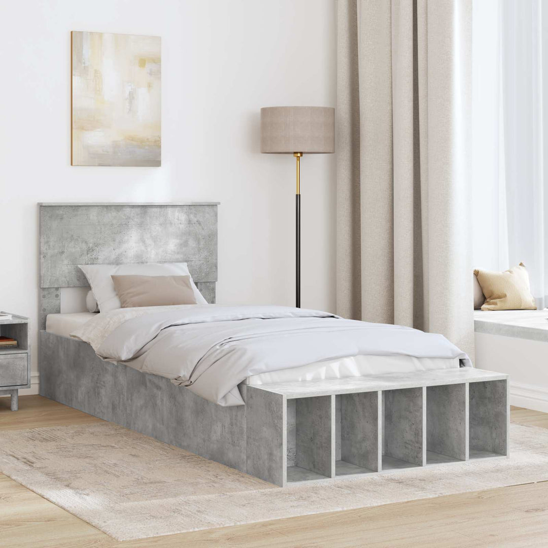 Sengestel med hylde Beton Grå 70 x 190 cm Konstrueret træ