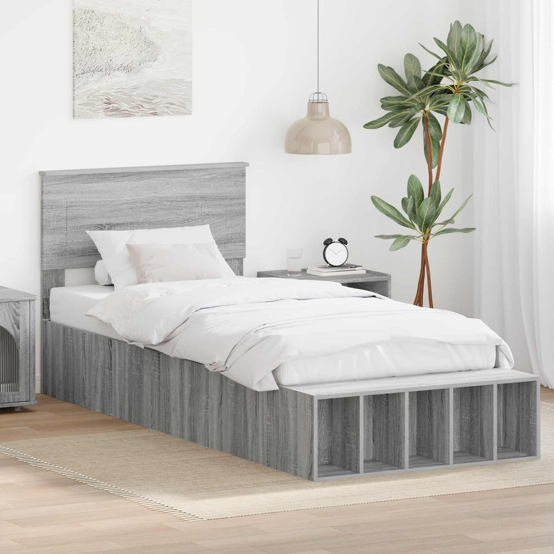 Sengestel med hylde Grå Sonoma 75 x 190 cm Konstrueret træ