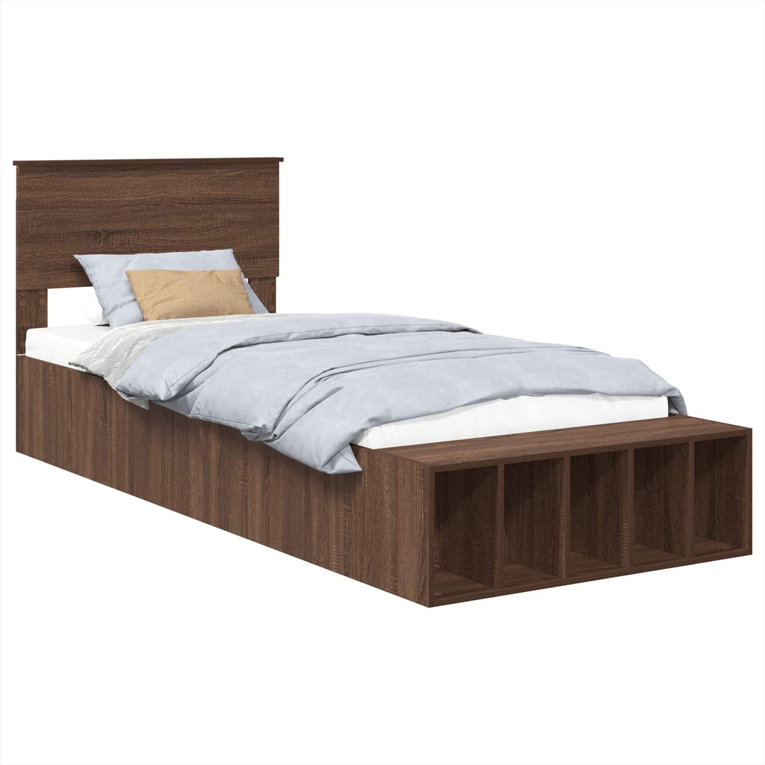 Sengestel med hylde Brun eg 75 x 190 cm Konstrueret træ