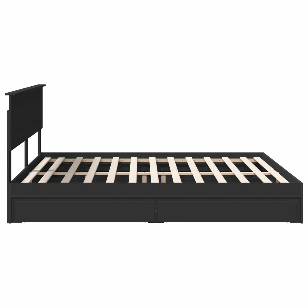 Opbevaringsseng med skuffe Sort 200 x 200 cm Konstrueret træ