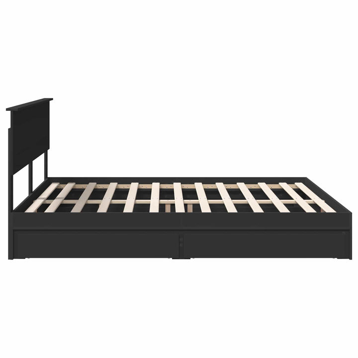 Opbevaringsseng med skuffe Sort 200 x 200 cm Konstrueret træ