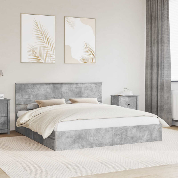 Opbevaringsseng Beton Grå 200 x 200 cm Konstrueret træ