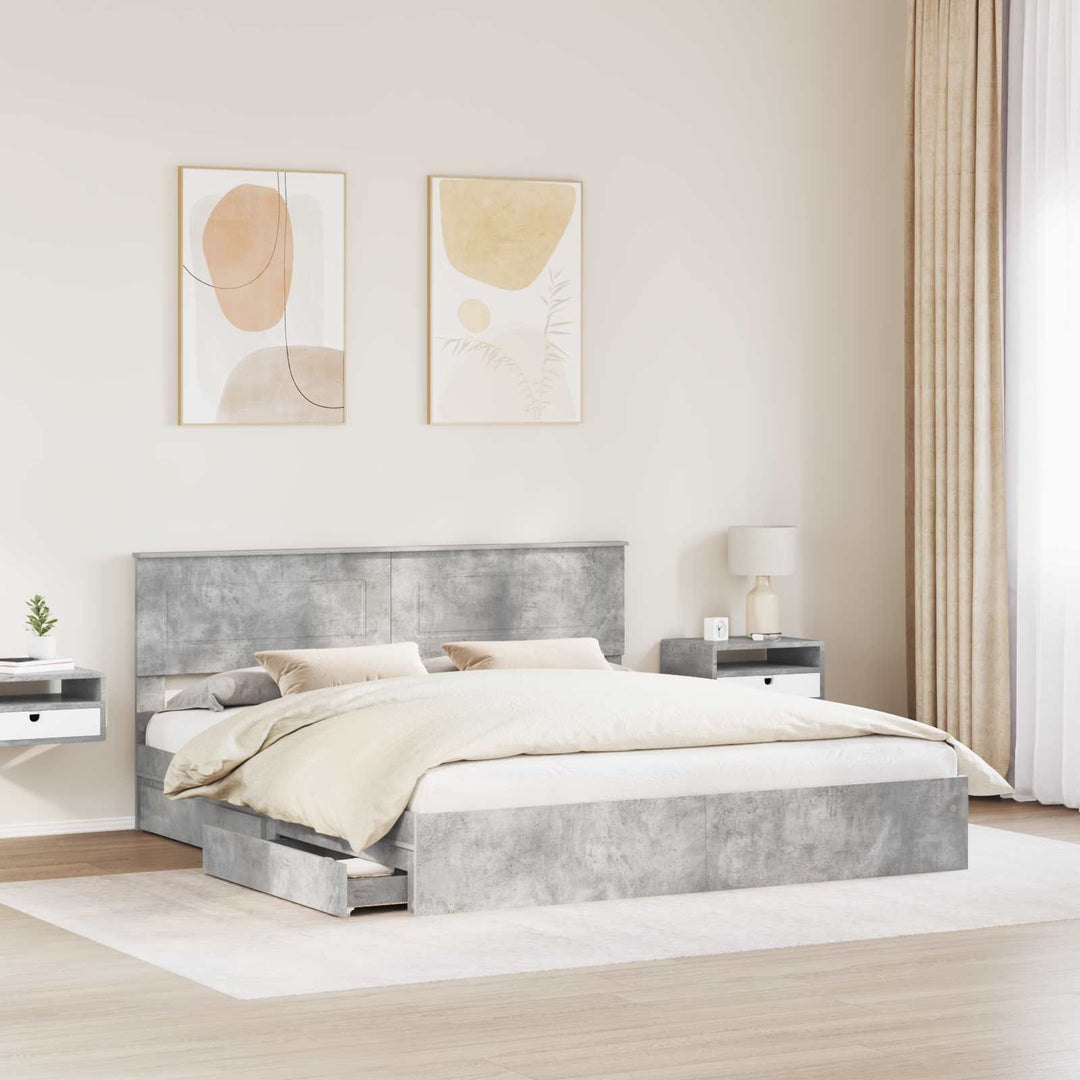 Opbevaringsseng Beton Grå 200 x 200 cm Konstrueret træ