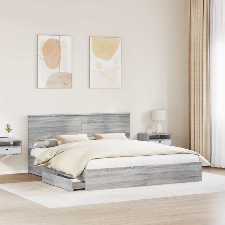 Opbevaringsseng Grå Sonoma 200 x 200 cm Konstrueret træ