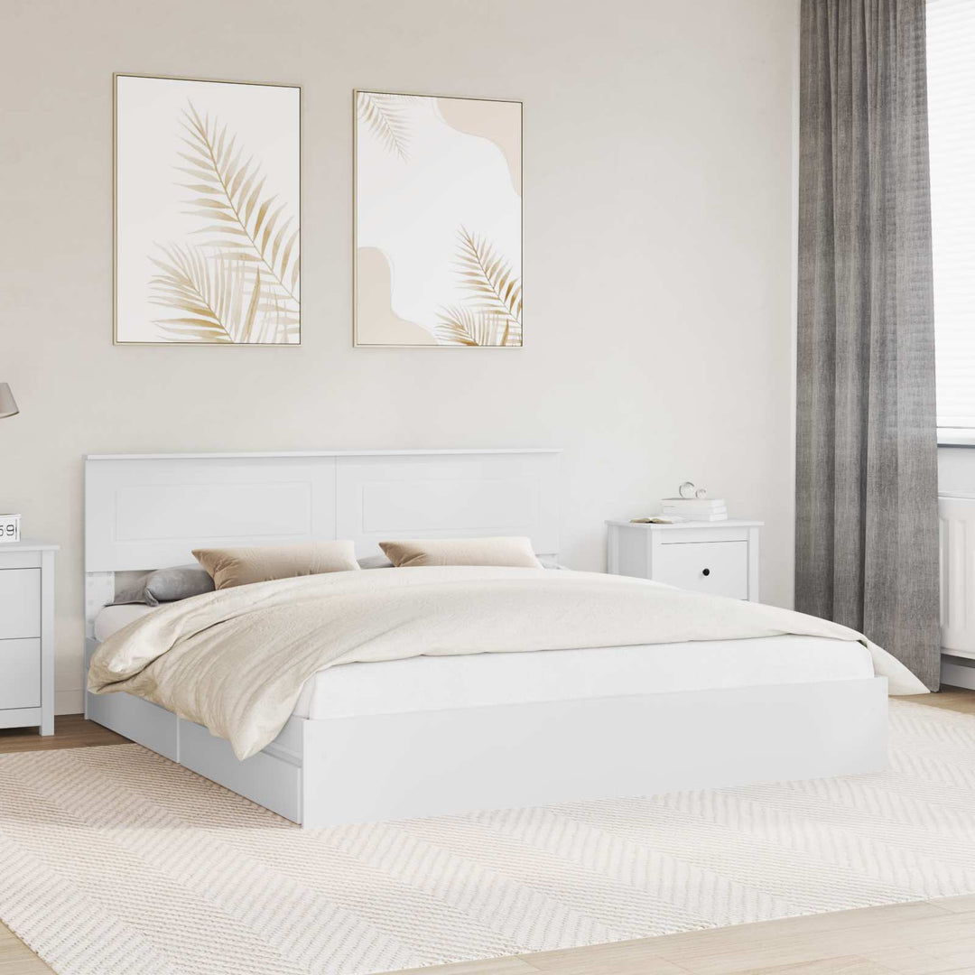 Opbevaringsseng med skuffe Hvid 180 x 200 cm Konstrueret træ