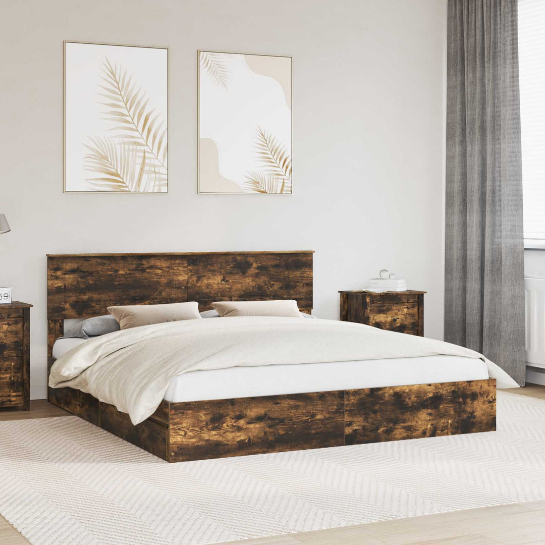 Opbevaringsseng Røget eg 180 x 200 cm Konstrueret træ